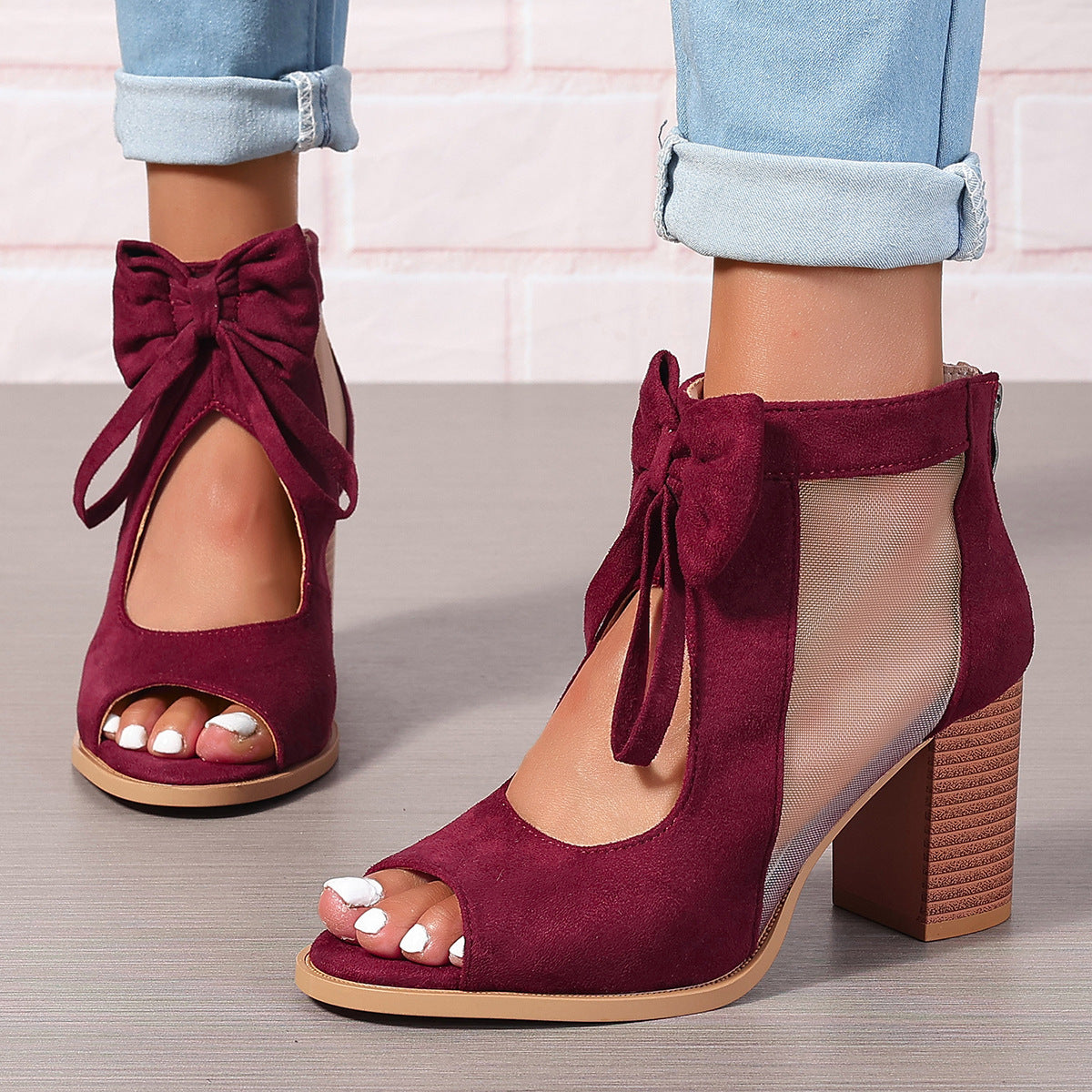 Large Size Thick Heel High Heels Women's Bow Sandals - Enfance-Heureuse