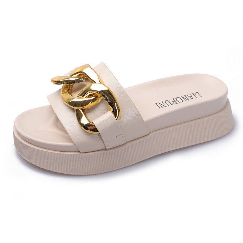 Summer New Style Metal Chain Flat-bottomed Lazy Beach Flip-flop Women - Enfance-Heureuse