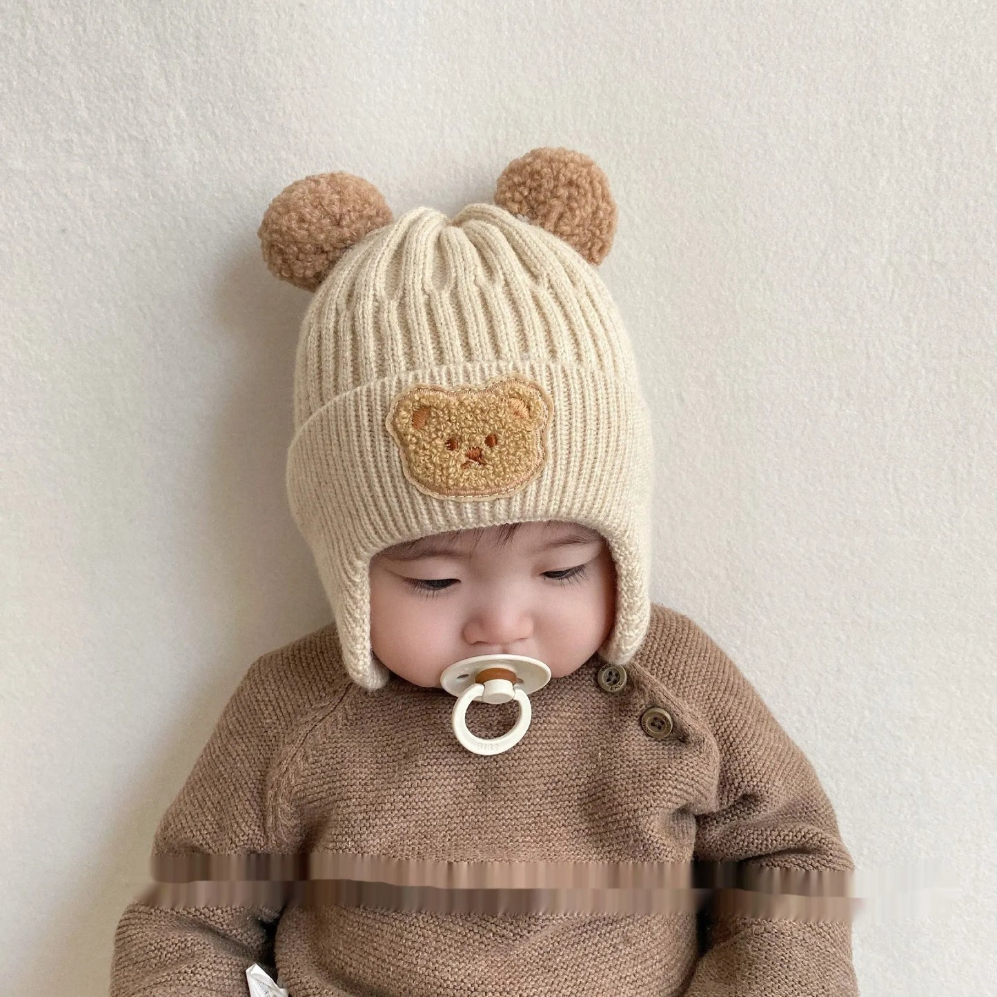 Baby Wool Cute Bear Earmuffs Hat