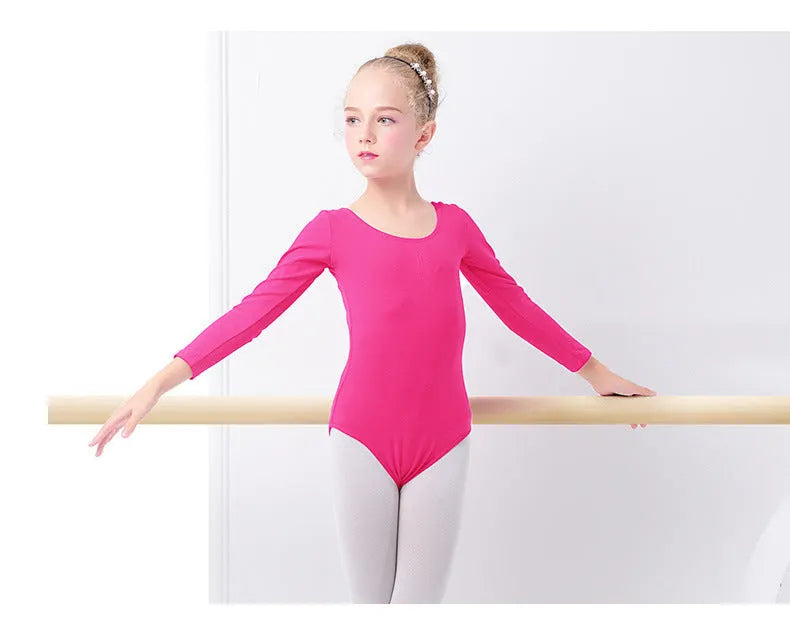 Girls' Solid Color One-piece Long-sleeved Dance Costume