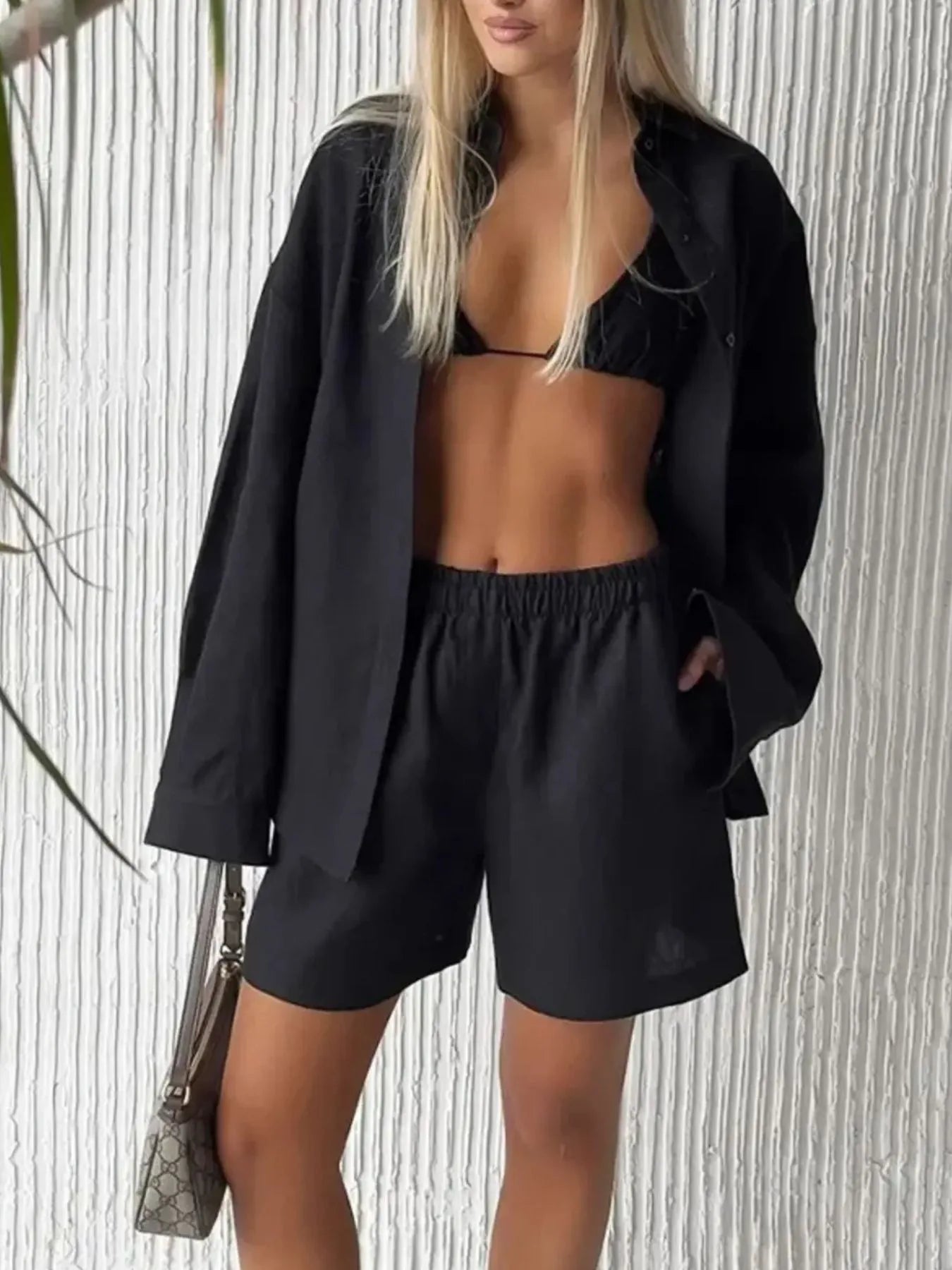 Button Up Long Sleeve Shirt and Shorts Set - Enfance-Heureuse