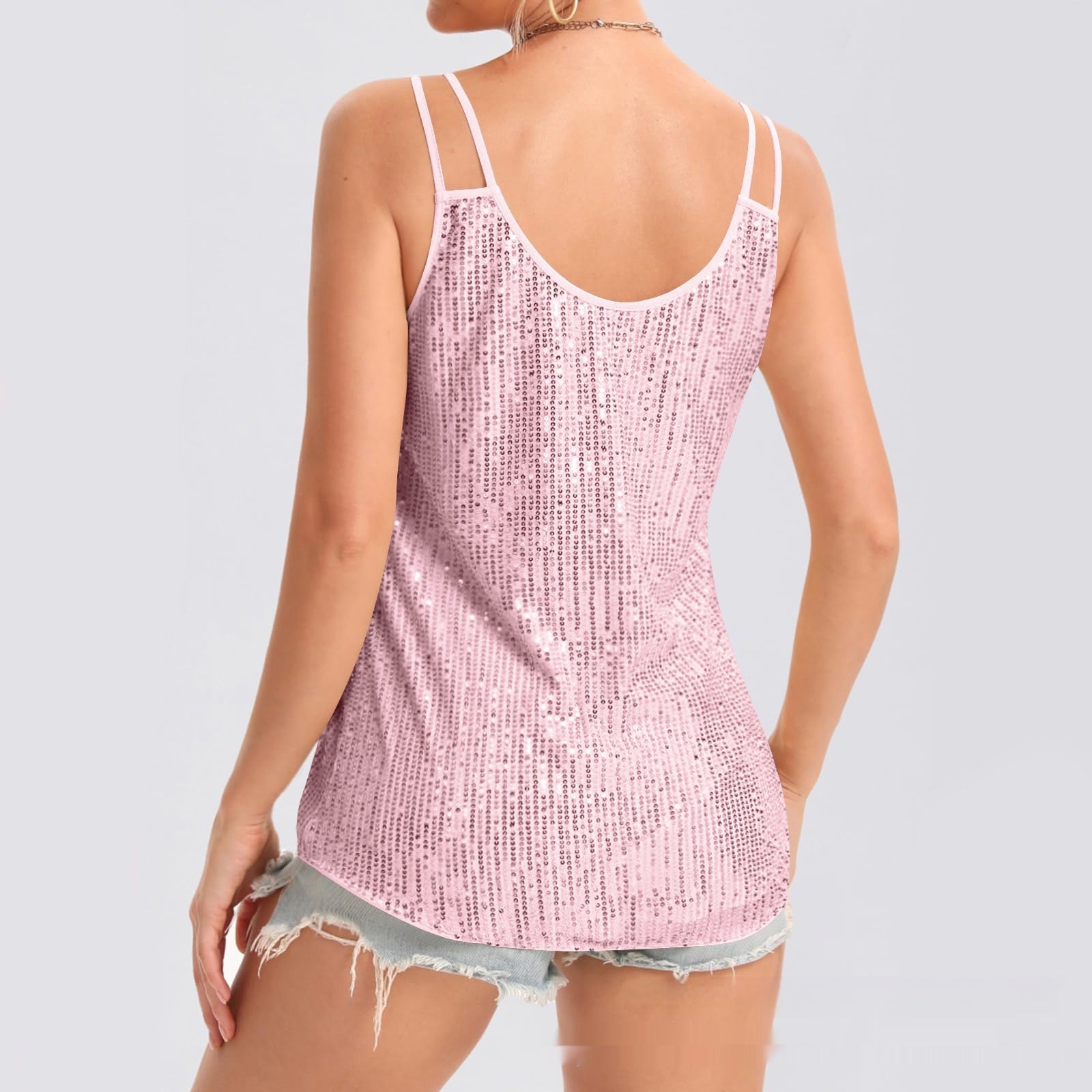 Hot Girl Vest Sequins V-neck Strap - Enfance-Heureuse