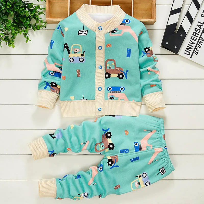 Two-piece cartoon baby children's clothing plus cashmere sweater