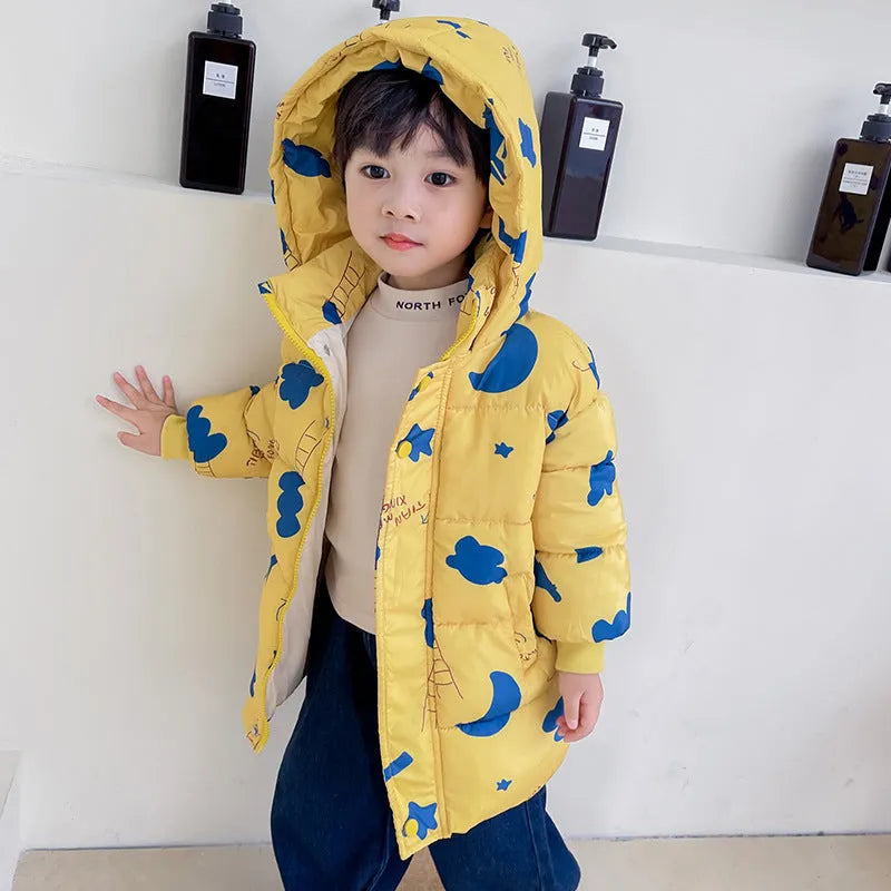 New Style Children's Down Jacket Middle Long Cute Thickened Cotton - Enfance-Heureuse