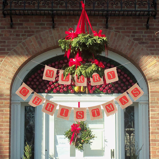 Merry Christmas Sackcloth Flag Christmas Banner Christmas Banner Decoration - Enfance-Heureuse