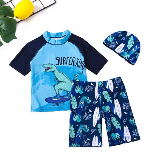 Boys' Two-piece Dinosaur Swimsuit For Middle And Big Children Sunscreen Swimwear - Enfance-Heureuse