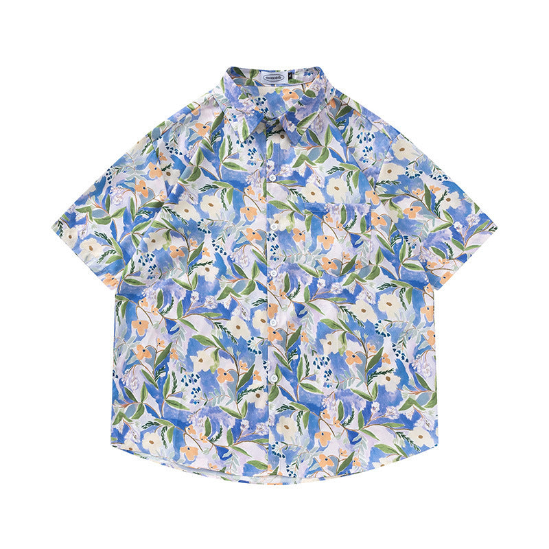 Retro Printed Shirt Short Sleeve Loose Design