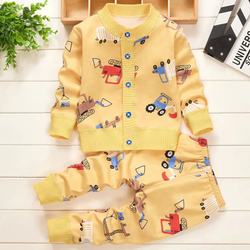 Two-piece cartoon baby children's clothing plus cashmere sweater