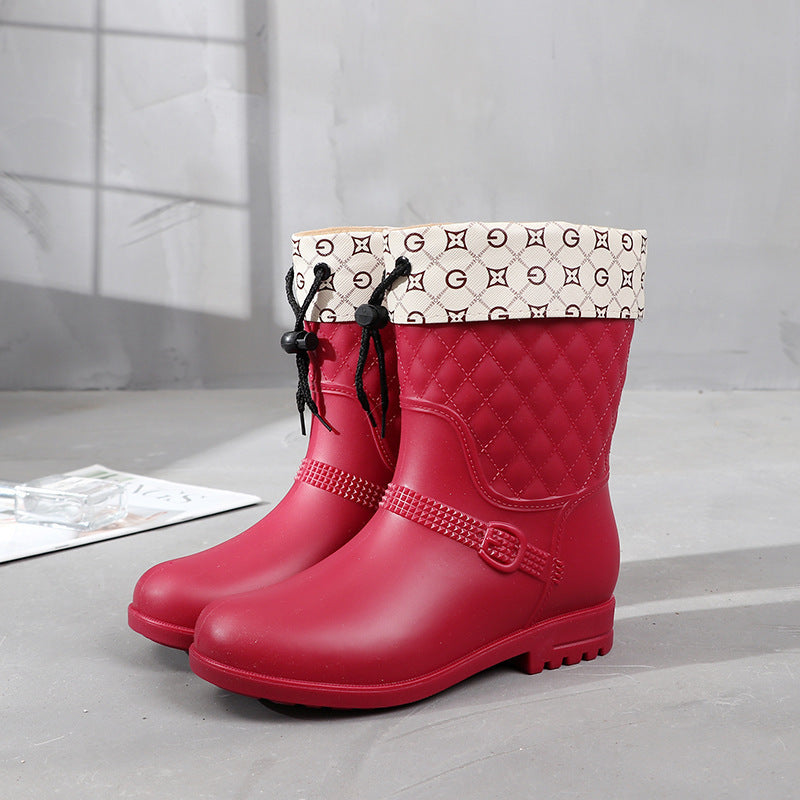 Rain Boots Women's Fashion Style Outer Wear Mid-tube Water Shoes