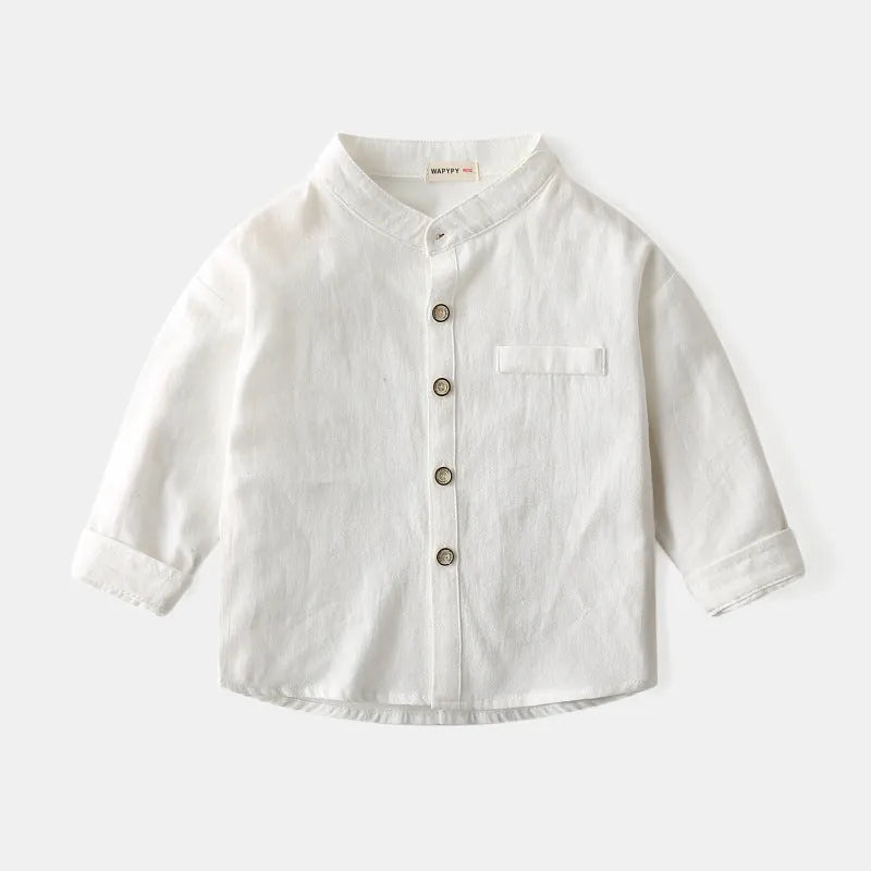 Boys stand collar solid color shirt