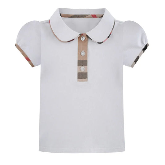 Contrast Check Lapel Short Sleeve Kids Shirt