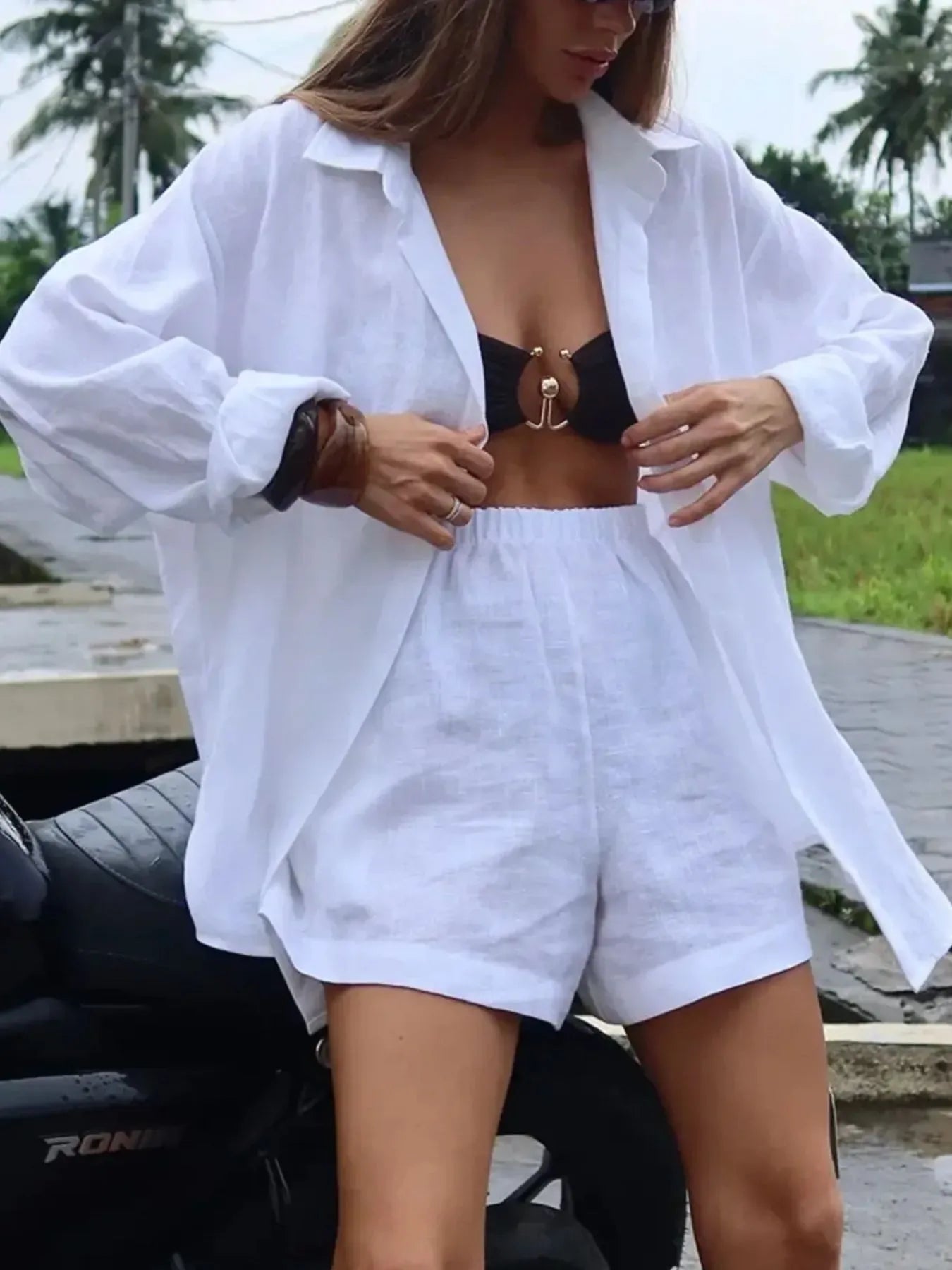 Button Up Long Sleeve Shirt and Shorts Set - Enfance-Heureuse