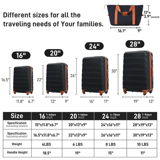 Hardshell Suitcase Set Of 4 Pieces, Lightweight 16 Inches, 20 Inches, 24 Inches, 28 Inches, Luggage Box - Enfance-Heureuse