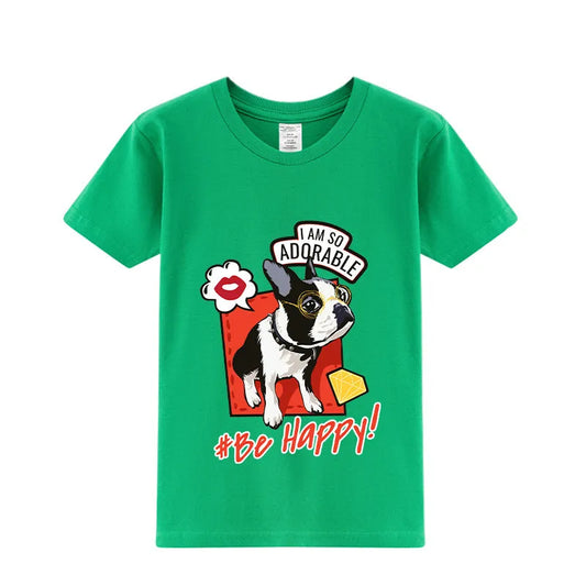 Summer Cute French Bulldog Print Half-sleeve Bottoming Shirt - Enfance-Heureuse