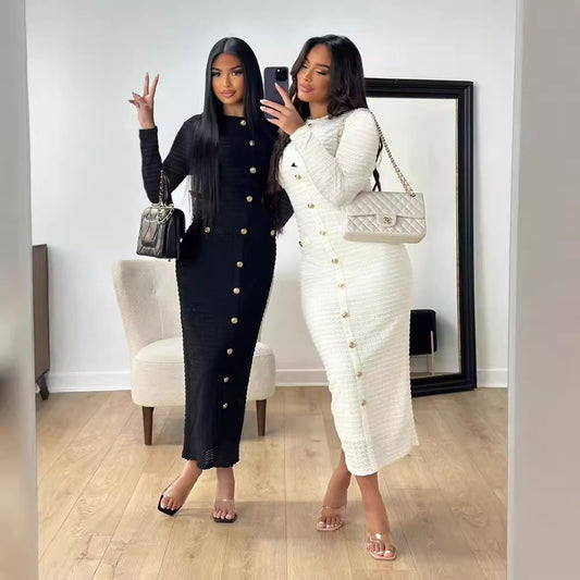 French Retro Slim Fit Slimming Knitted Long-sleeved Dress