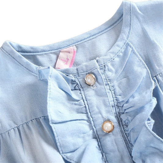 Summer Children Sleeveless Girl Denim Floral Dresses - Enfance-Heureuse