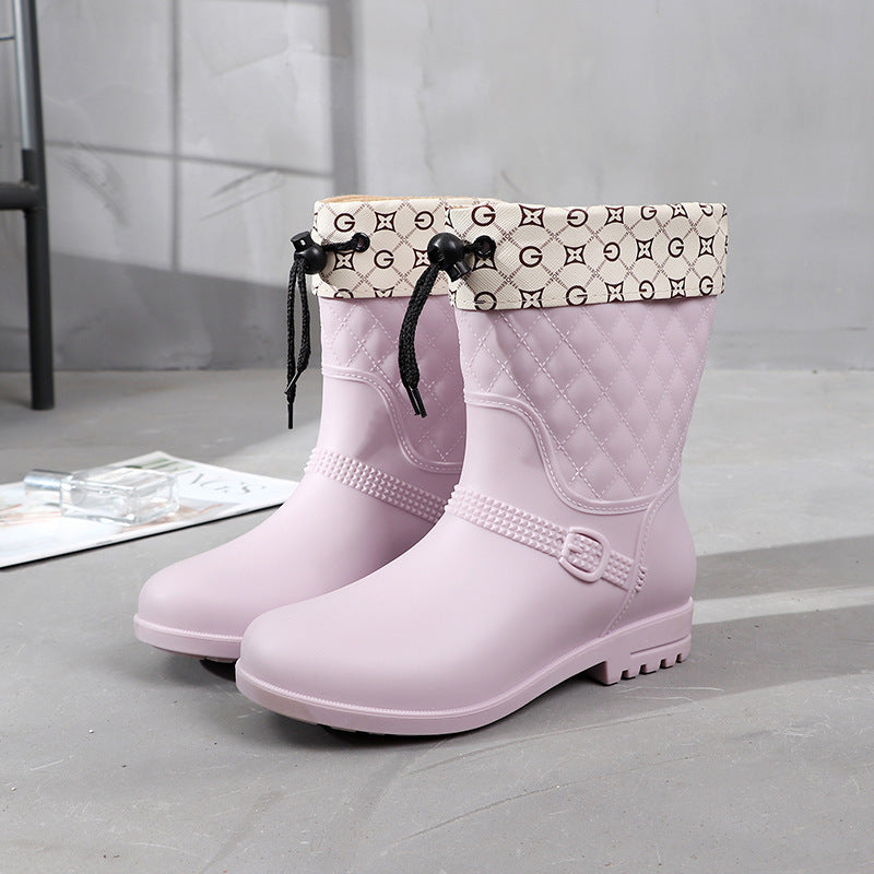 Rain Boots Women's Fashion Style Outer Wear Mid-tube Water Shoes