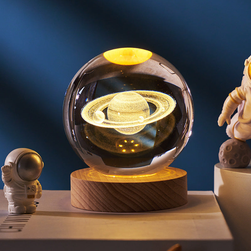 Luminous Starry Sky And Planets Moon Moon Crystal Ball Small Night Lamp Projection Ambience Light Creative Gift New Strange Gift - Enfance-Heureuse