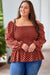 Plus Size Square Neck Balloon Sleeve Peplum Blouse - Enfance-Heureuse