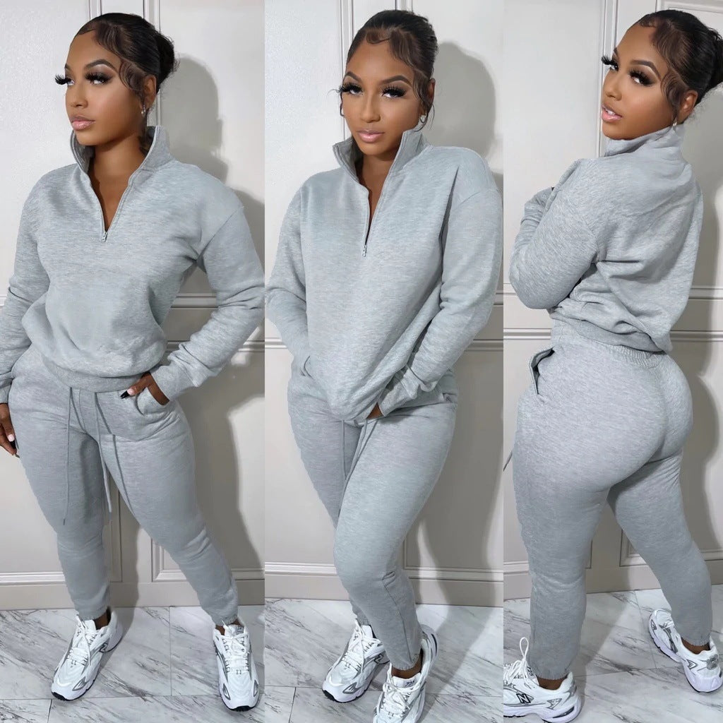 European And American Women's Fashion Sports Zipper Plush Suit - Enfance-Heureuse