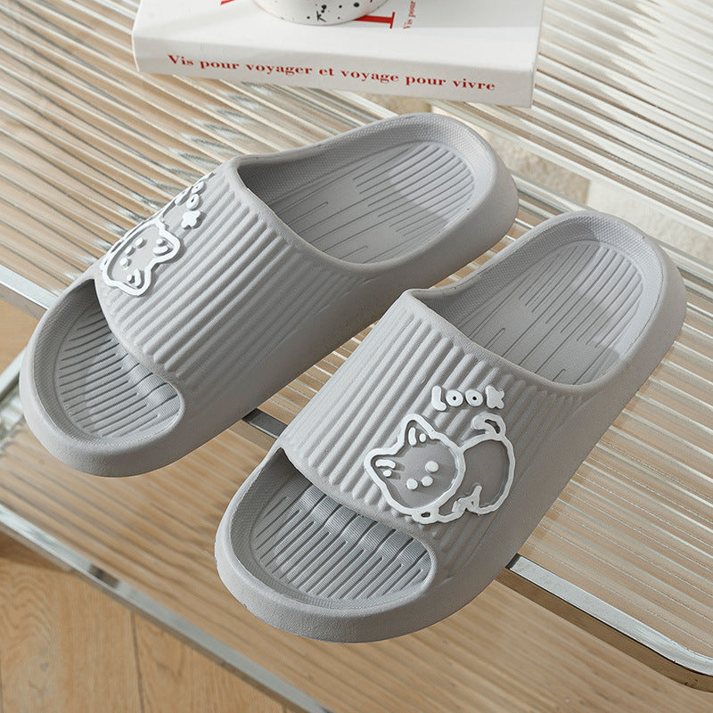 Cute Cat Slippers Summer Women Home Shoes Bath Thick Platform Non-Slip Slides Indoor Outdoor - Enfance-Heureuse