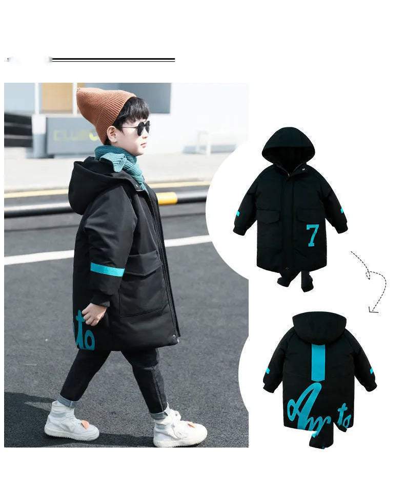 Winter Mid-length Padded Jacket Big Kids Thick Clothing