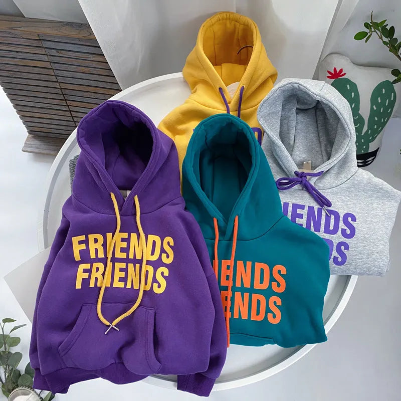 Kids Winter Color Letters Padded Hooded Sweater