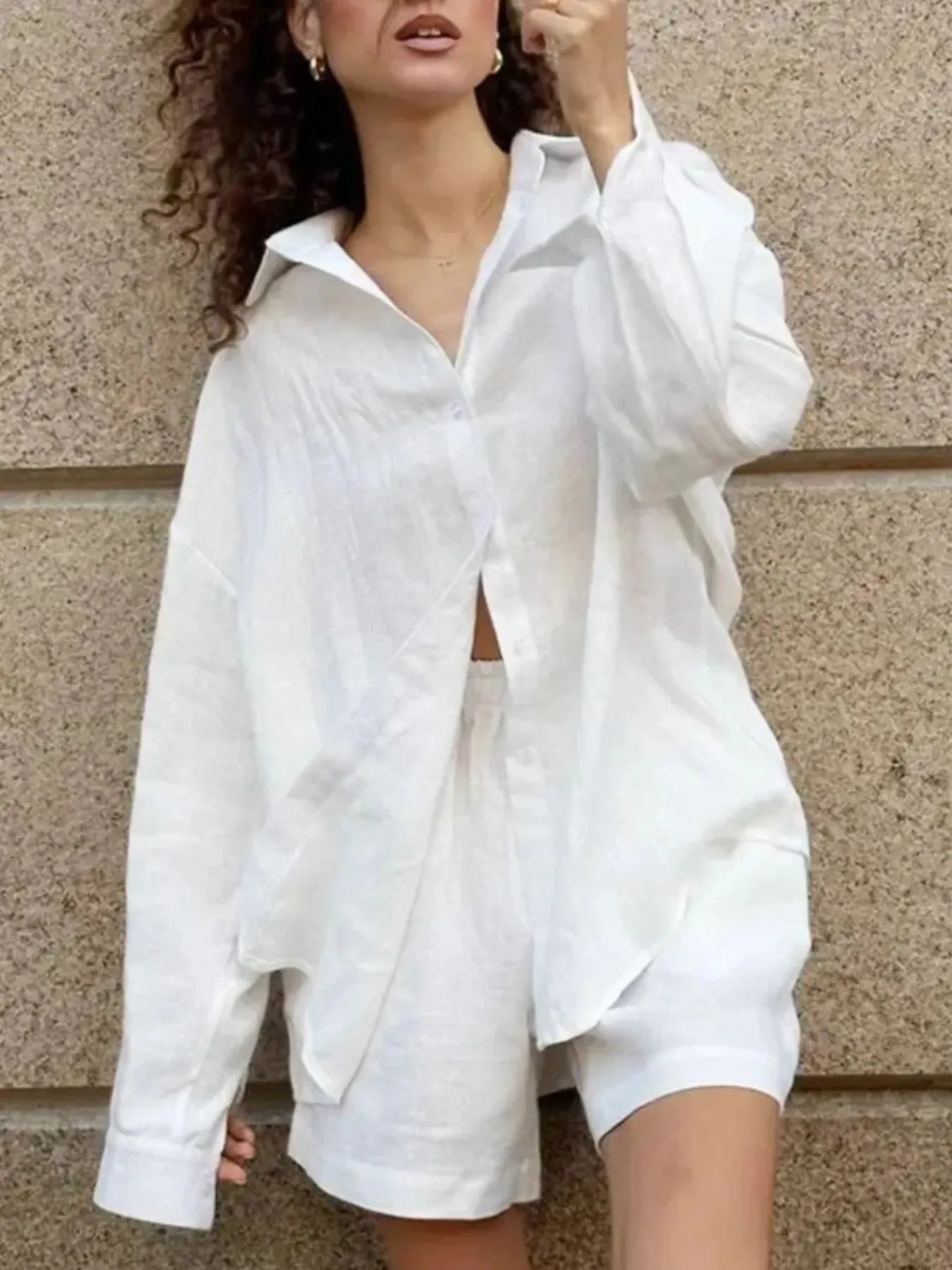Button Up Long Sleeve Shirt and Shorts Set - Enfance-Heureuse