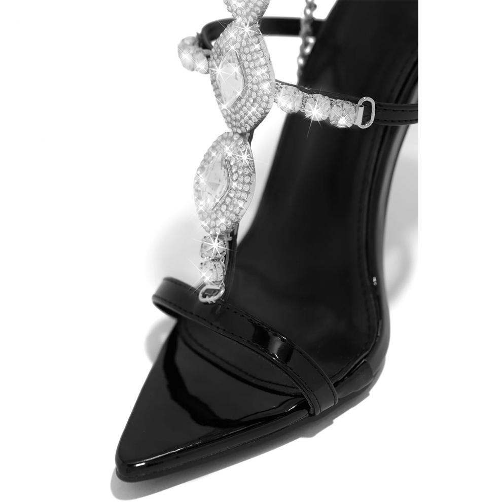 Fashionable Golden Rhinestone Gem Stiletto Sandals Toe High Heels - Enfance-Heureuse