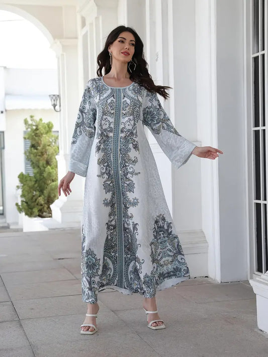 Women's Printed Long Sleeved Robe Dress - Soft And Elastic - Enfance-Heureuse