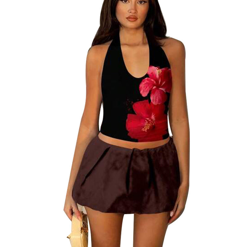 Summer Vacation Style Backless Halter Small Tank Top - Enfance-Heureuse