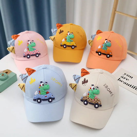 Dinosaur Car Peaked Cap Korean Style Boys And Girls Embroidery