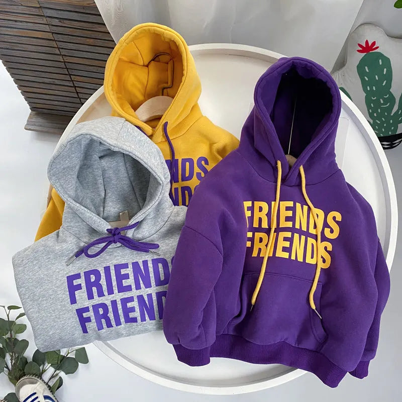 Kids Winter Color Letters Padded Hooded Sweater