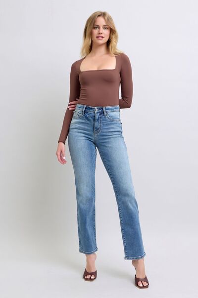Judy Blue Full Size Run Vintage Wash Thermal Straight Jeans - Enfance-Heureuse