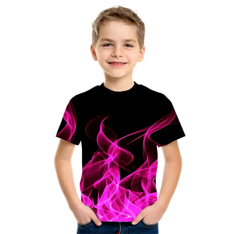 New Boys' Three-color Flame 3D Printed Short-sleeved T-shirt