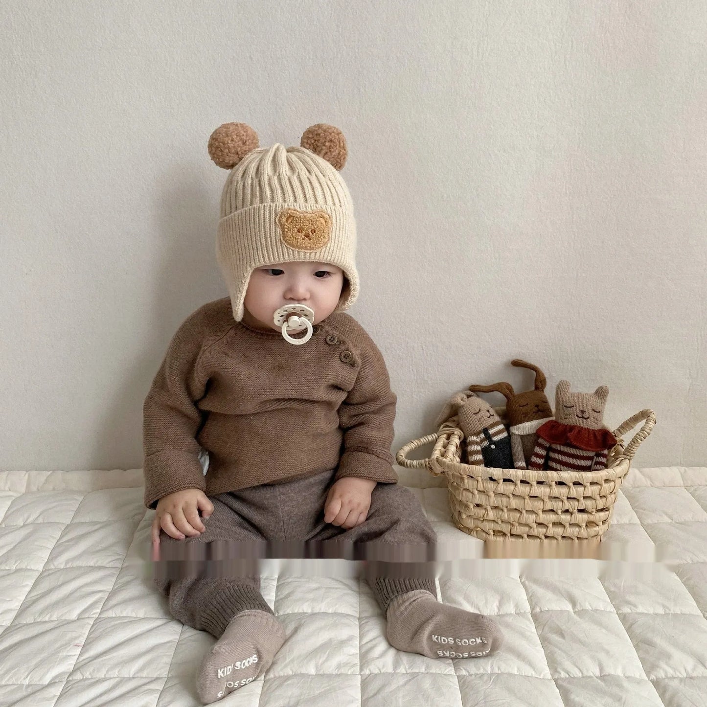 Baby Wool Cute Bear Earmuffs Hat