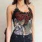 Gothic Print Studs Tight-fitting Beautiful Back Halter Sling Women - Enfance-Heureuse