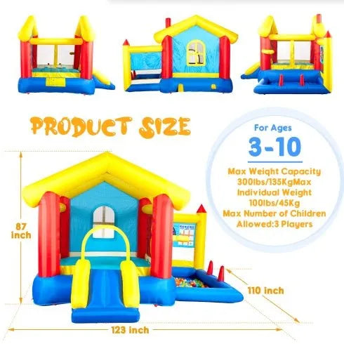 8 In 1 Inflatable Bounce House With Blower Basketball Hoop Ocean Balls Ring - toss Game Target And Sticky Ball Game For Kids - Enfance - Heureuse