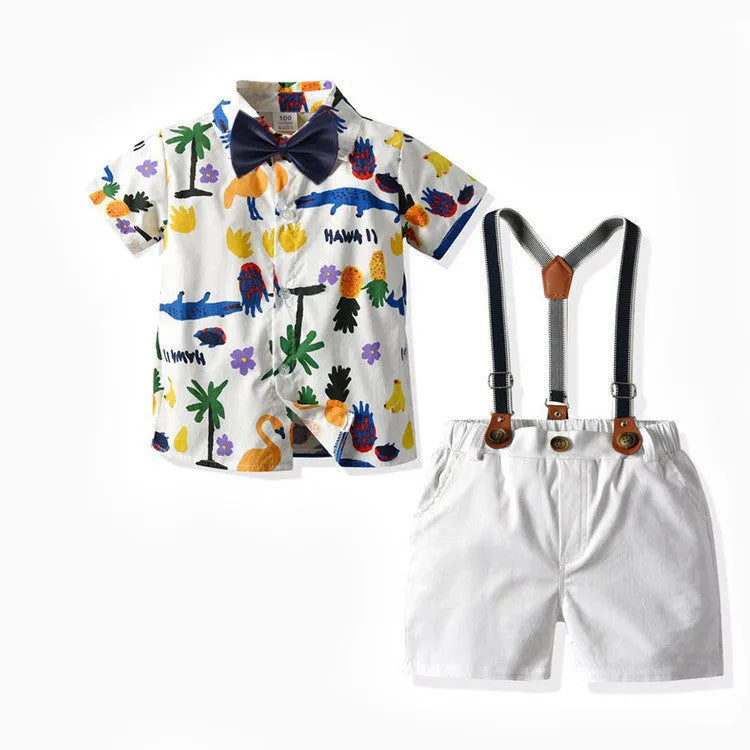 Garçons à manches Courtes T-shirt Pantalon à Bretelles - Enfance-Heureuse