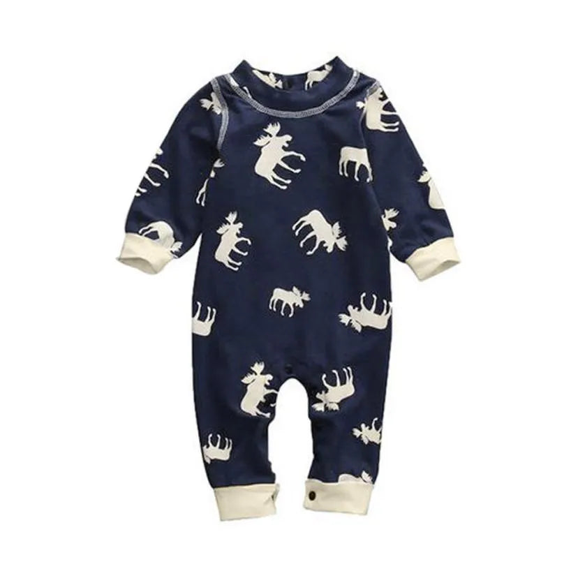 Infant Children's Clothing Cotton Long-sleeved Fawn Print Jumpsuit