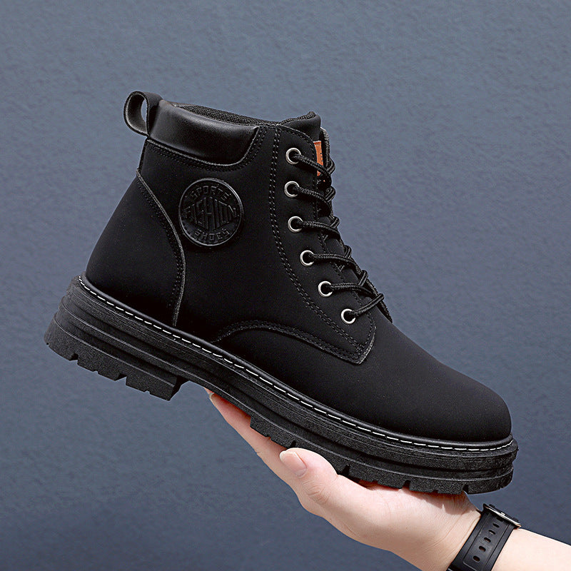 Mens Winter Boots Chunky Mid Heel Shoes Fashion Ankle Boots - Enfance-Heureuse