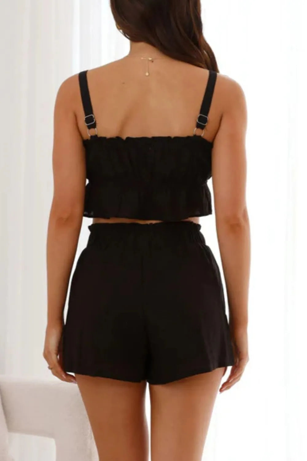 Ruffled Square Neck Cami and Shorts Set - Enfance-Heureuse