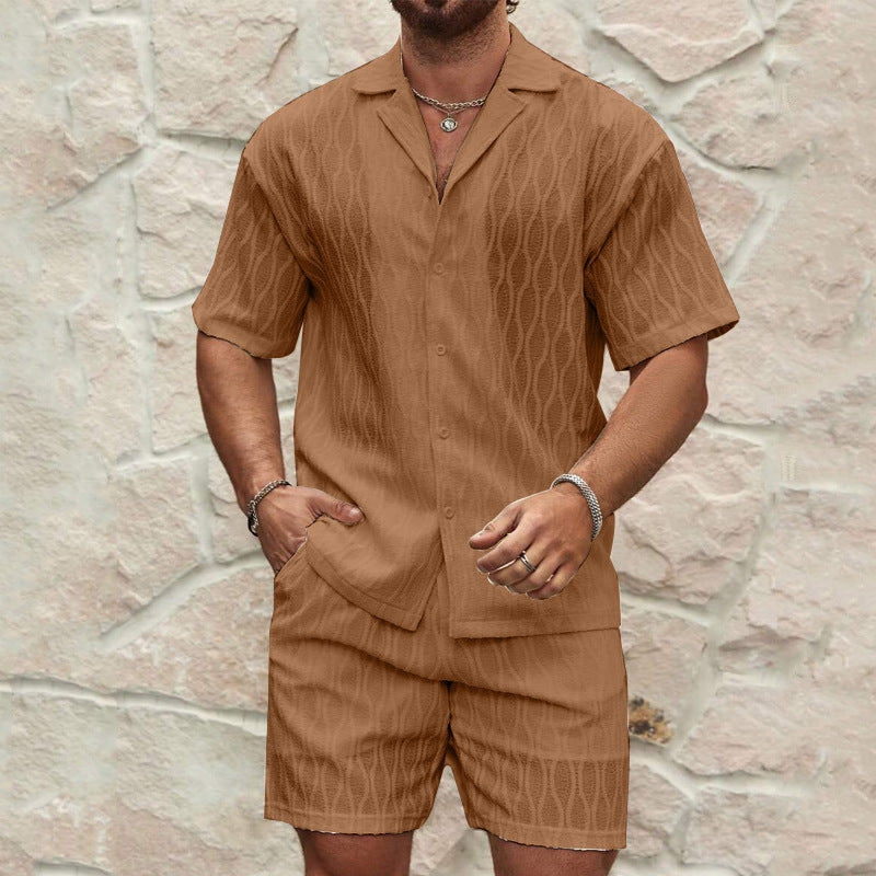 Men Tracksuits Summer Fashion Solid Loose Casual Two Pieces Lapel Button Shirt Shorts Beach Holiday All-match Outfits Male - Enfance-Heureuse