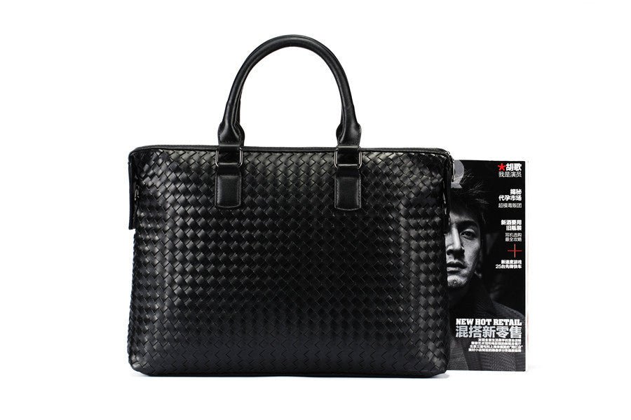 Men's Bag Leather Large Briefcase Hand Woven Luxury Handbags Business Tote Bags For Men High Quality Laptop Handbags - Enfance-Heureuse