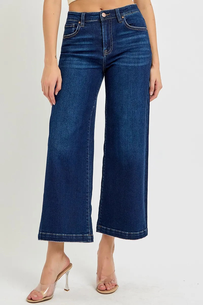 RISEN High Rise Crop Wide Jeans - Enfance-Heureuse