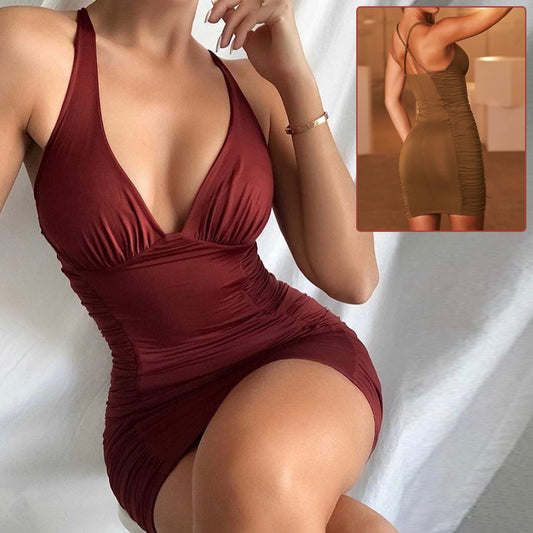 Sexy Deep V-neck Backless Suspender Dress INS Fashion Slim Hip Backless Short Dresses Summer Women's Clothing - Enfance-Heureuse