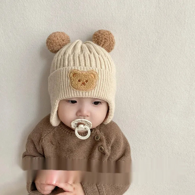 Baby Wool Cute Bear Earmuffs Hat