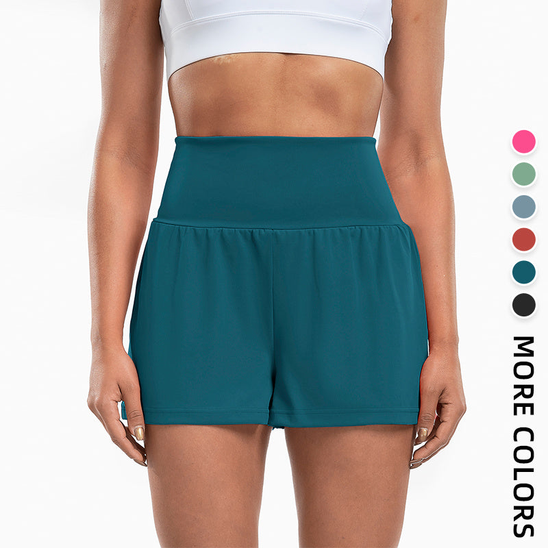 Sports Yoga Shorts High Waist Fake Two-Piece Outdoor Fitness Pants Invisible Dungarees Breathable Quick-Drying Training Wear - Enfance-Heureuse