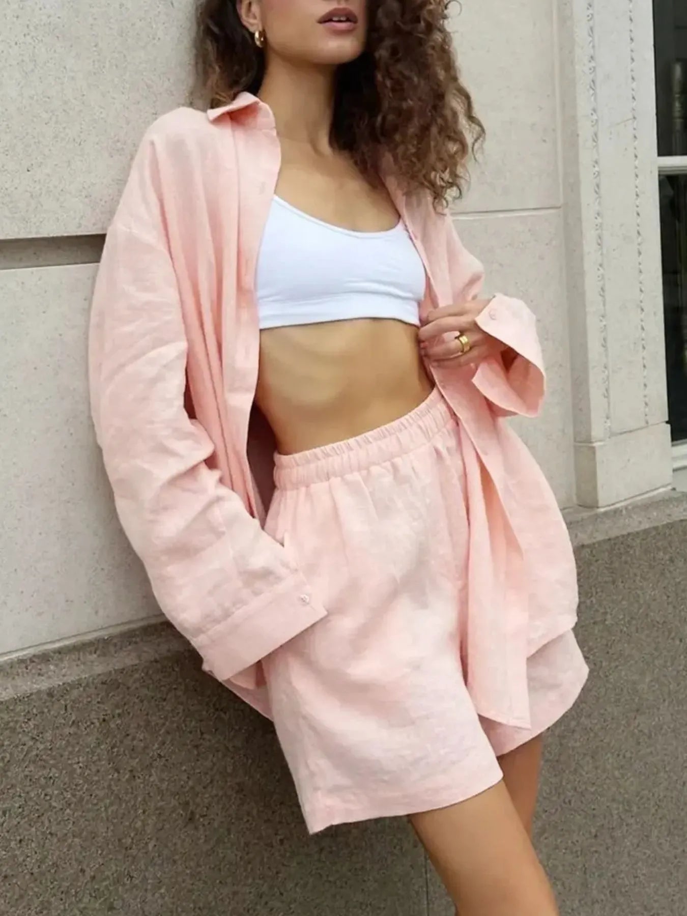 Button Up Long Sleeve Shirt and Shorts Set - Enfance-Heureuse