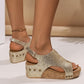 Plus Size Wedge Sequined Peep Toe Sandals For Women - Enfance-Heureuse